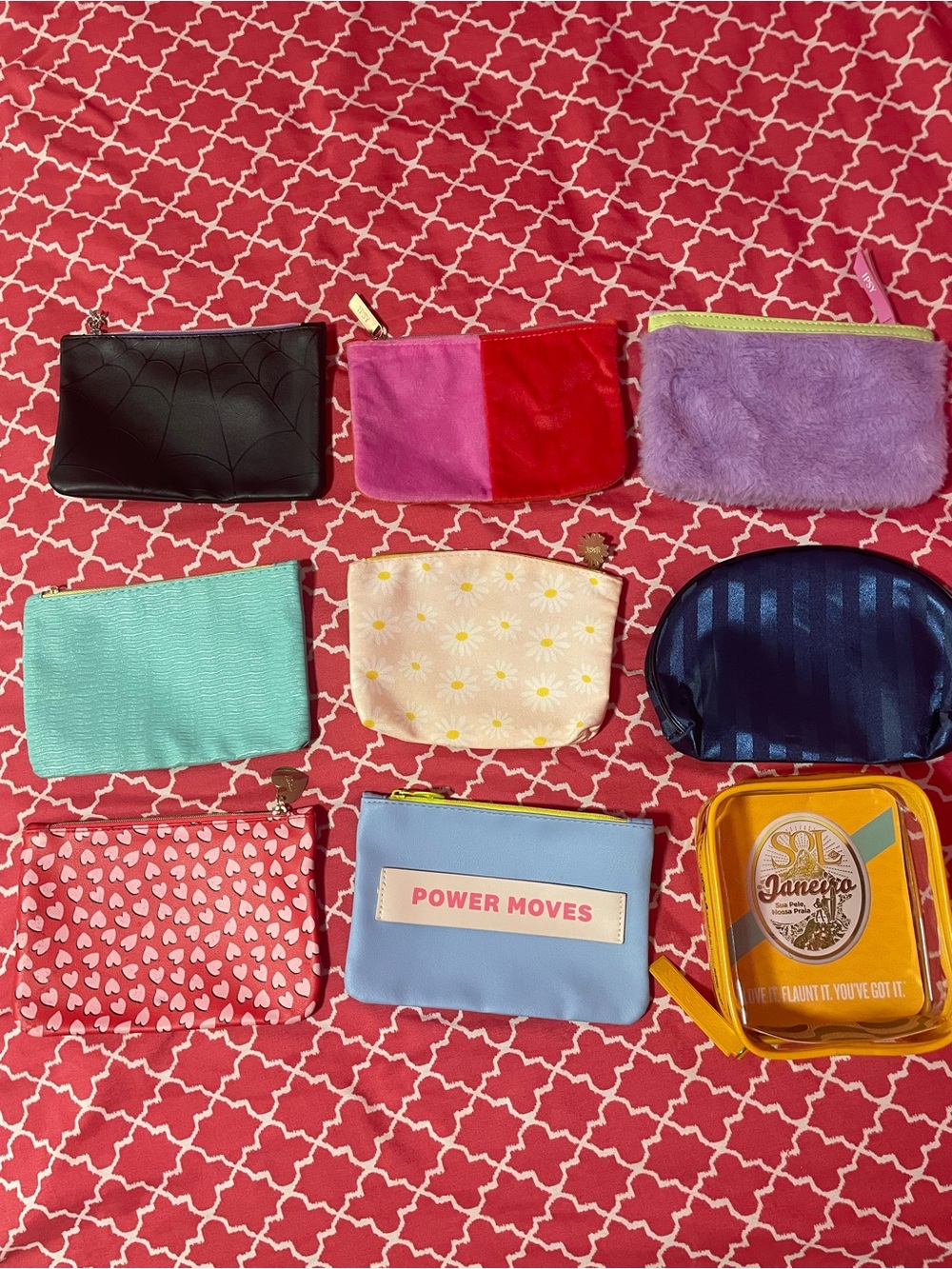 ipsy Pink, Red, Purple, Black, Blue & Yellow Assorted Cosmetic Pouches